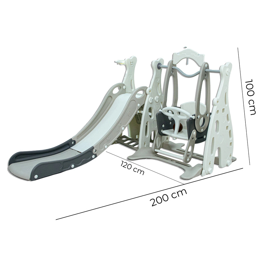 Little Toddler Playground With Slide Height Adjust Swing Basketball Hoop (Grey-White)