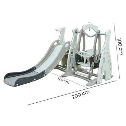 Little Toddler Playground With Slide Height Adjust Swing Basketball Hoop (Grey-White)