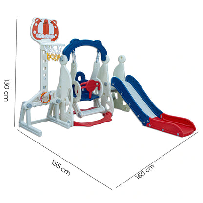 Little Toddler 4 In 1 Playground With Slide  Height Adjust Swing Setsoccer Post Basketball Hoop (Blue-Red)