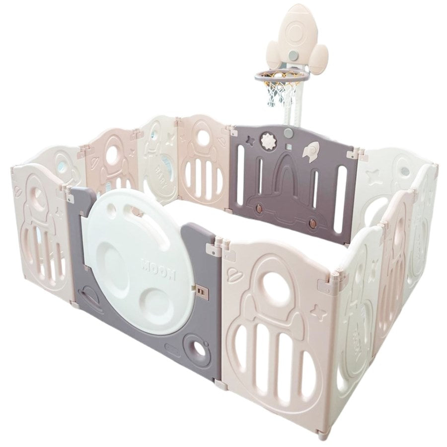 حظيرة لعب قابلة للطي للأطفال الصغار مع حلقة كرة سلة - 120x160x63 سم حظيرة لعب قابلة للطي للأطفال الصغار مع حلقة كرة سلة - 120x160x63 سم