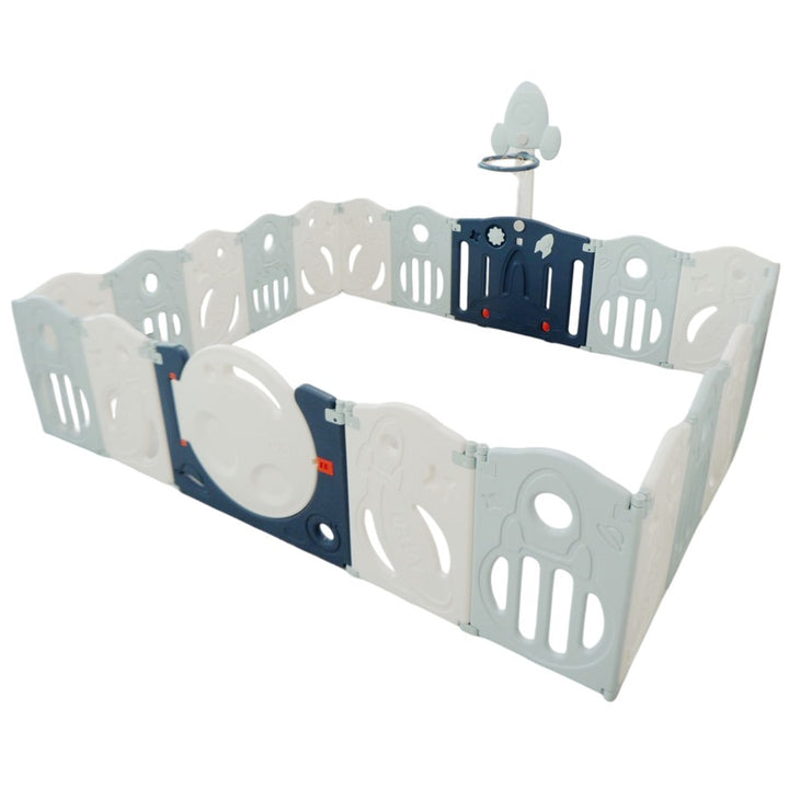 Little Toddlers Foldable Playpen with Basketball Hoop - 200x240x63 cm