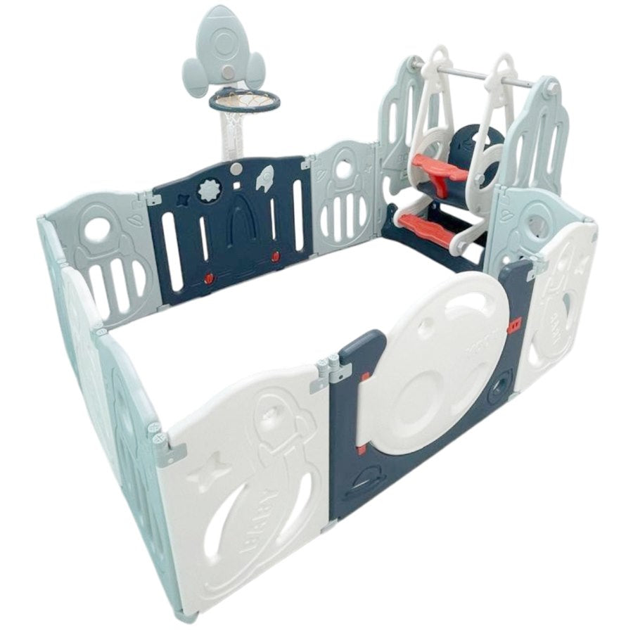 Little Toddlers Foldable Playpen with Basketball Hoop & Swing - 120x160x63 cm