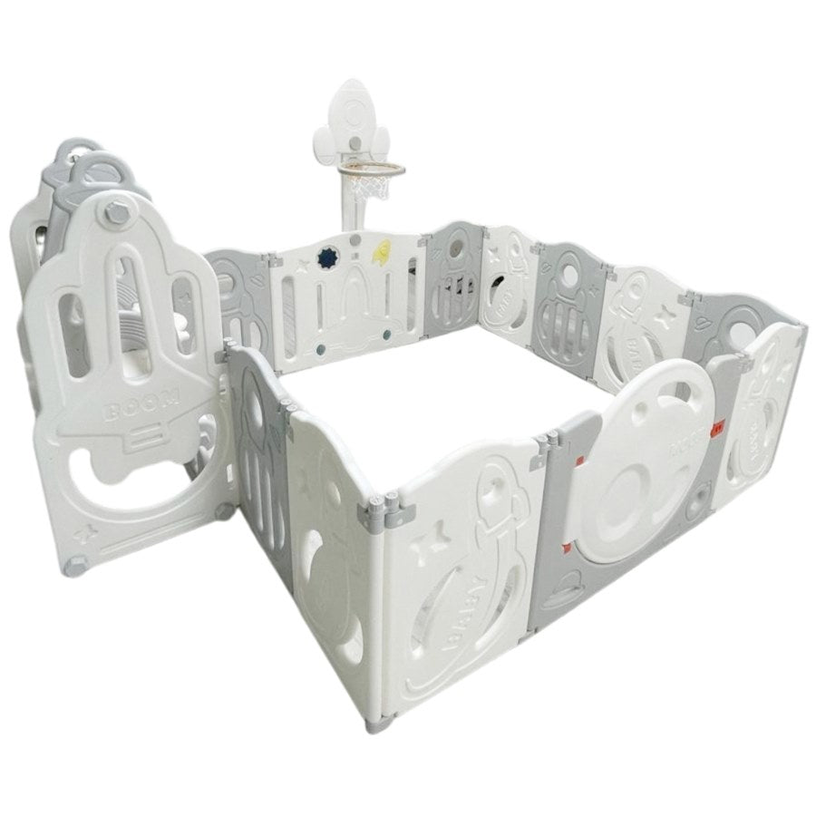 حظيرة لعب قابلة للطي للأطفال الصغار مع حلقة كرة سلة وأرجوحة - 160x160x63 سم حظيرة لعب قابلة للطي للأطفال الصغار مع حلقة كرة سلة وأرجوحة - 160x160x63 سم