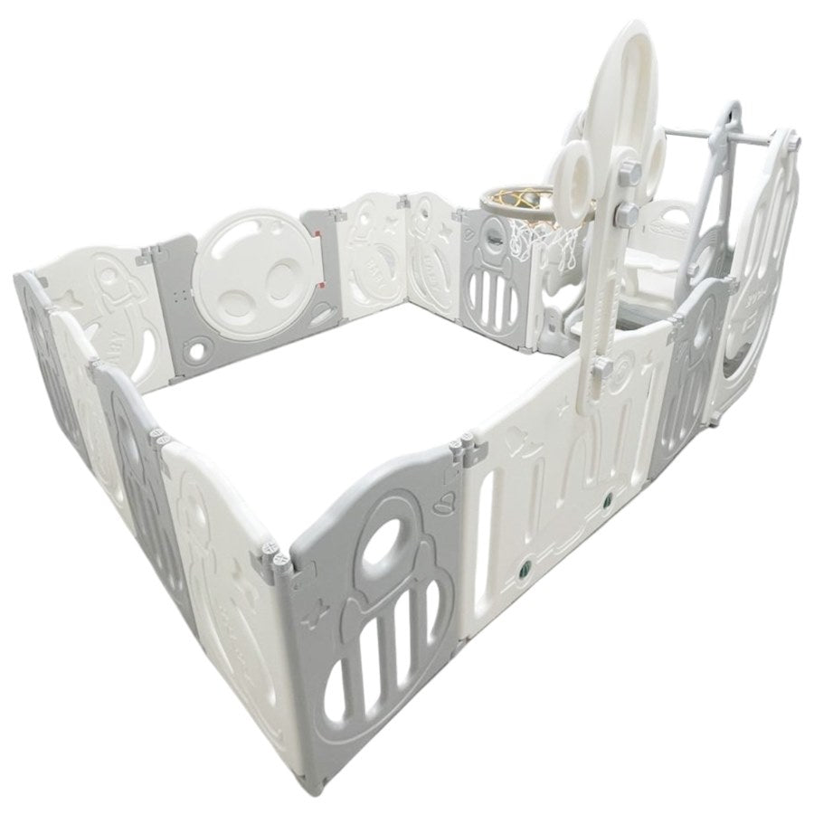 حظيرة لعب قابلة للطي للأطفال الصغار مع حلقة كرة سلة وأرجوحة - 160x160x63 سم حظيرة لعب قابلة للطي للأطفال الصغار مع حلقة كرة سلة وأرجوحة - 160x160x63 سم