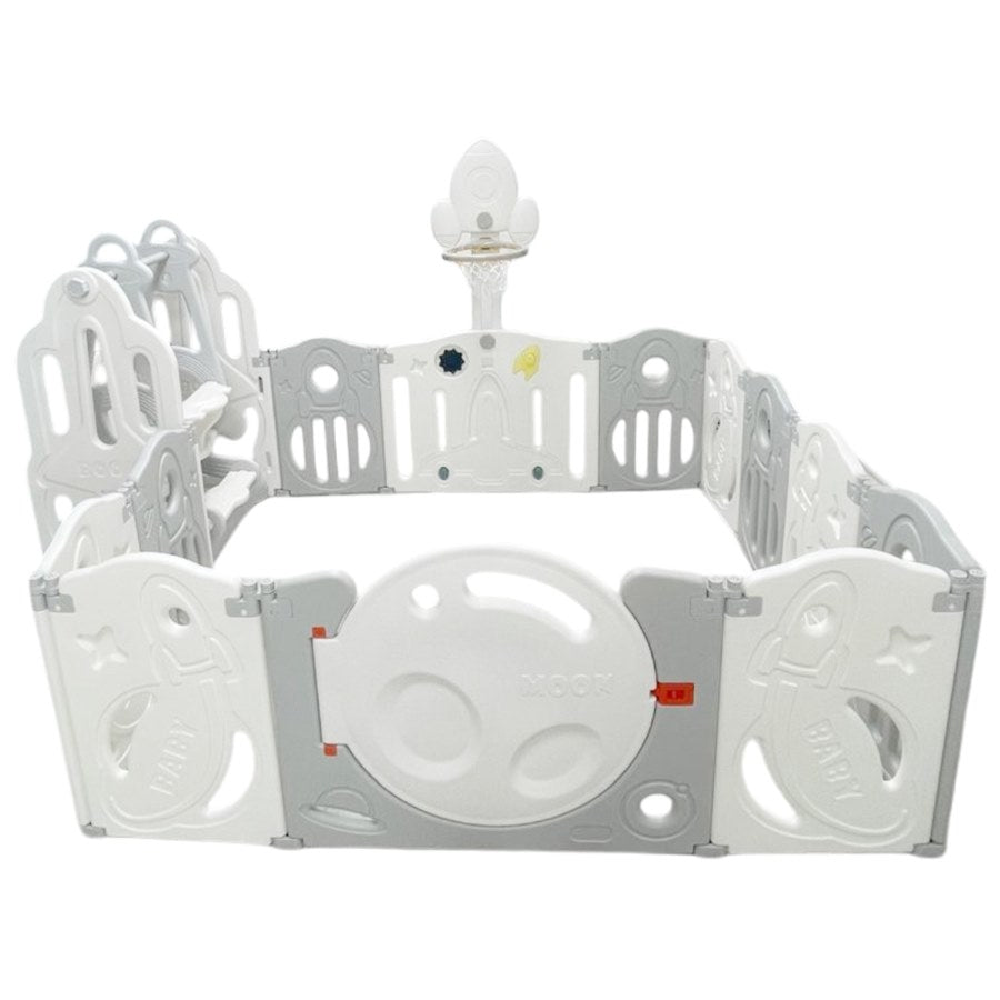 حظيرة لعب قابلة للطي للأطفال الصغار مع حلقة كرة سلة وأرجوحة - 160x160x63 سم حظيرة لعب قابلة للطي للأطفال الصغار مع حلقة كرة سلة وأرجوحة - 160x160x63 سم