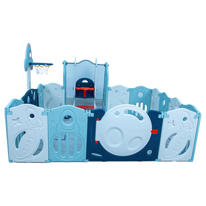 Little Toddlers Foldable Playpen with Basketball Hoop & Swing - 160x200x63 cm