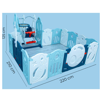 Little Toddlers Foldable Playpen with Basketball Hoop & Swing - 160x200x63 cm