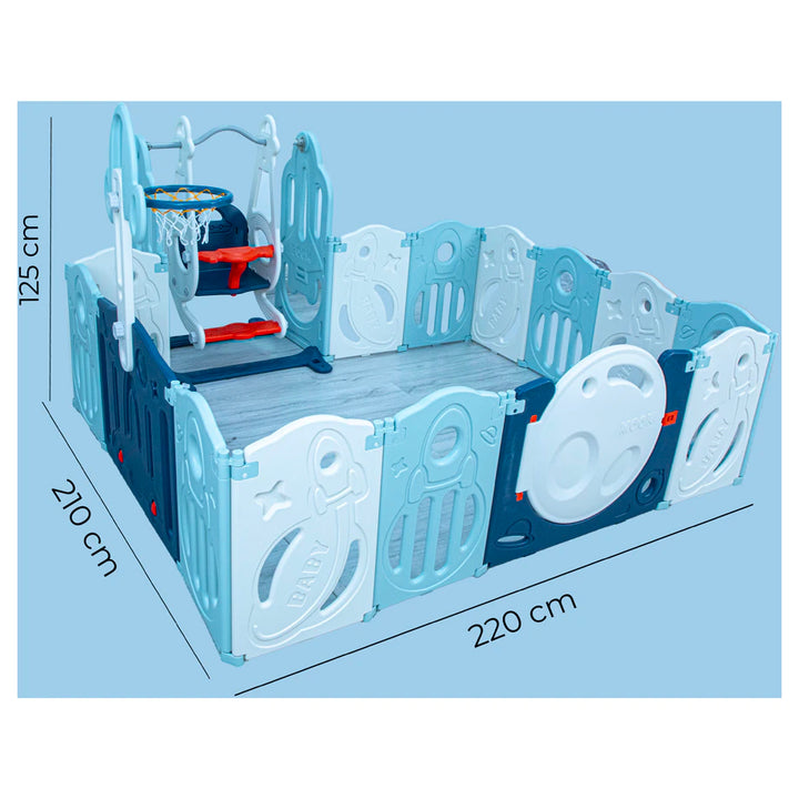 Little Toddlers Foldable Playpen with Basketball Hoop & Swing - 160x200x63 cm