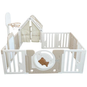 Little Toddlers Bear Moon Playpen with Basketball Hoop & Playhouse - 120x180x64 cm