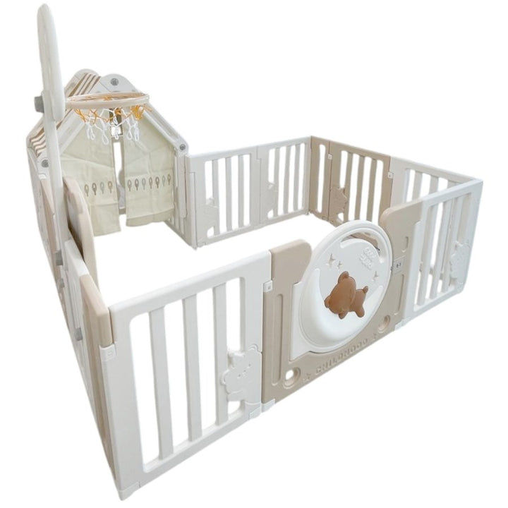 Little Toddlers Bear Moon Playpen with Basketball Hoop & Playhouse - 120x180x64 cm