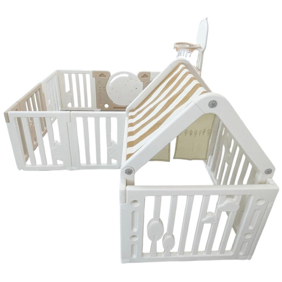 حظيرة لعب على شكل دب صغير مع حلقة كرة سلة وبيت لعب - 120x180x64 سم حظيرة لعب على شكل دب صغير مع حلقة كرة سلة وبيت لعب - 120x180x64 سم