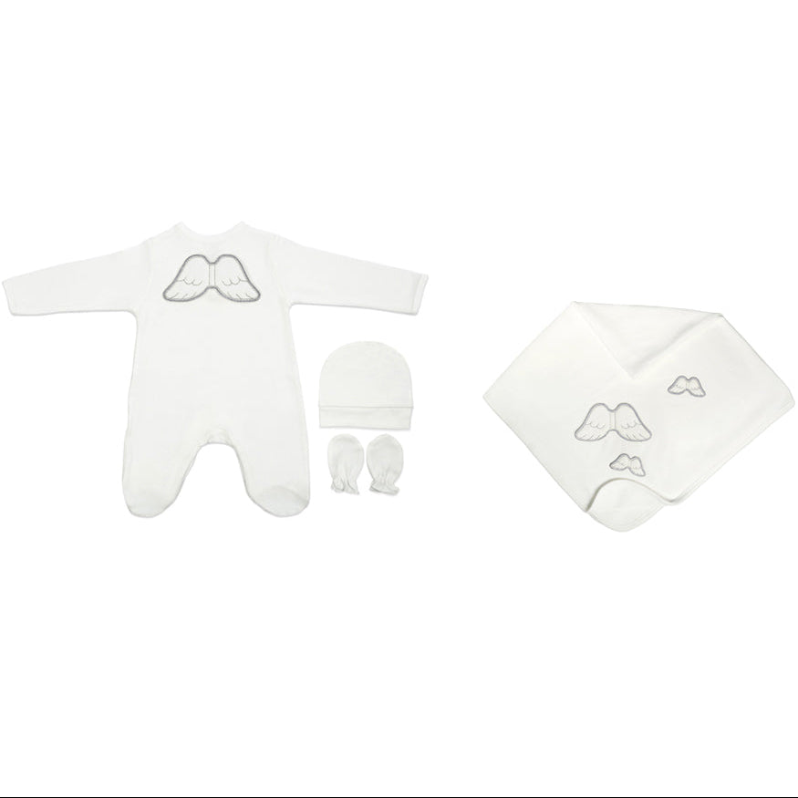 Mini Plum 5-Piece Baby Hospital Coming Home Set (Angel Wings Silver)