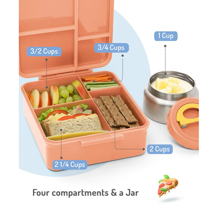 Bonfino Unicorn Food Grade Tritan Bento Lunch Box with Food Jar 1.87L (Peach)
