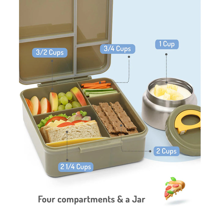 Bonfino Food Grade Tritan Bento Lunch Box with Food Jar 1.87L(Olive Green)