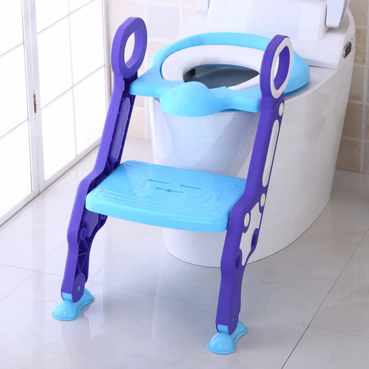 Little Angel Foldable Toddler Potty Training Seat with Ladder (Blue)