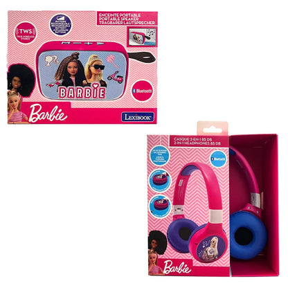 Lexibook Barbie Bluetooth Portable Speaker & 2-in-1 Bluetooth/Wired Foldable Headphone