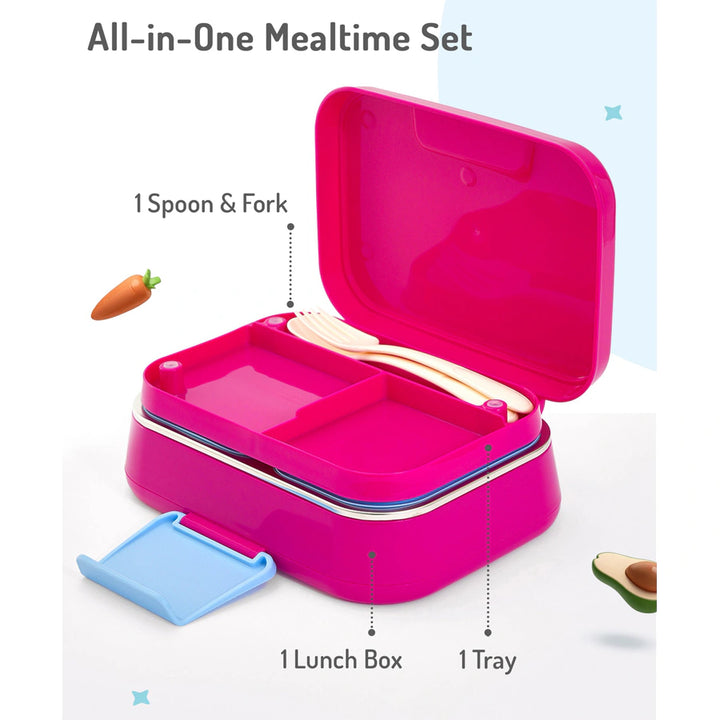 Bonfino Lunch Box with Spoon and Fork 1150 ml (Pink and Blue)