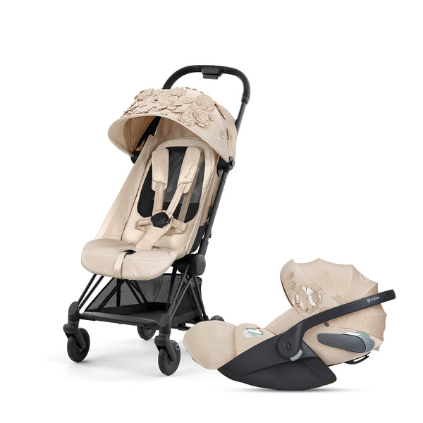 flower car seat and stroller Cybex Coya Simply Flowers Stroller & Car Seat Bundle (Beige) – Halamama.com