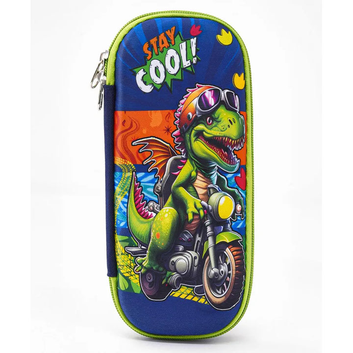 Bonfino Dino Theme Pencil Case (Blue and Green)