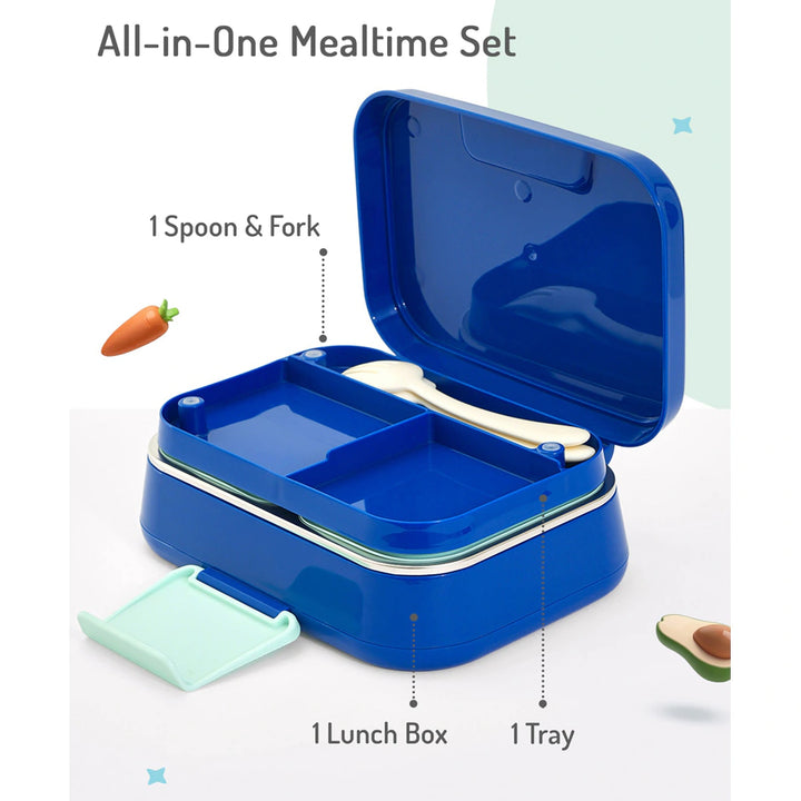 Bonfino Lunch Box with Spoon and Fork 1150ml (Blue and Green)
