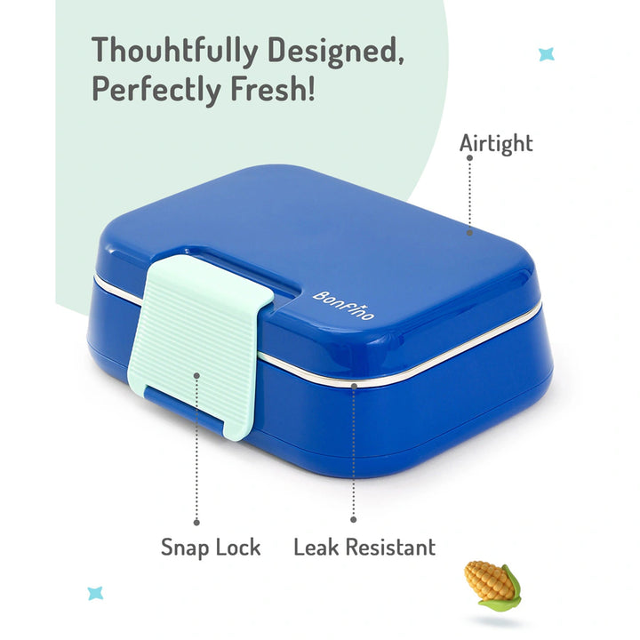 Bonfino Lunch Box with Spoon and Fork 1150ml (Blue and Green)