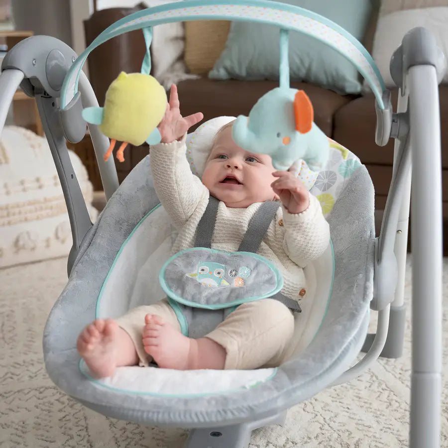 أرجوحة محمولة من Ingenuity Swing 'n Go مع عناق وهتافات أرجوحة محمولة من Ingenuity Swing 'n Go مع عناق وهتافات