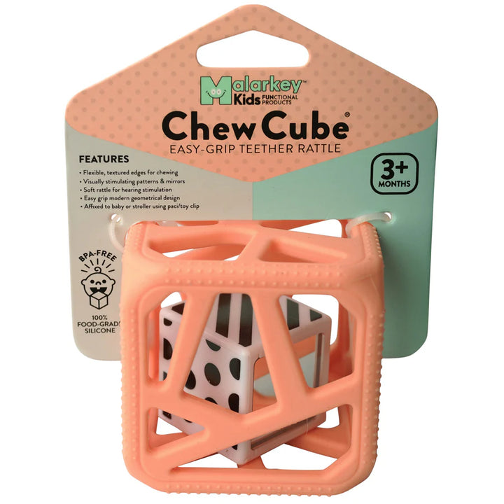 Malarkey Kids Chew Cube Easy Grip Teether Rattle (Peachy Pink)