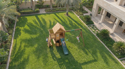 Mountpeak Kazbek Wooden Swing Set & Two-Level Playhouse with Roof