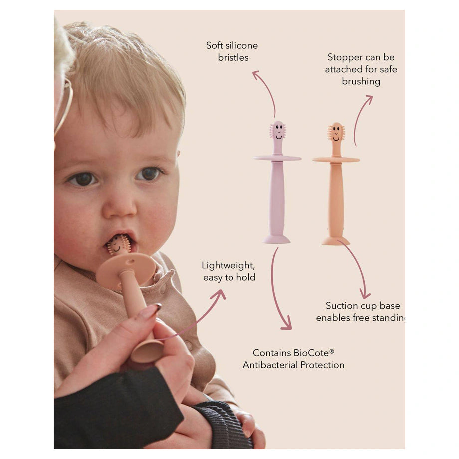 Matchstick Monkey Training Toothbrush With Stopper (Dusty Pink and Lilac) Matchstick Monkey Training Toothbrush With Stopper (Dusty Pink and Lilac)