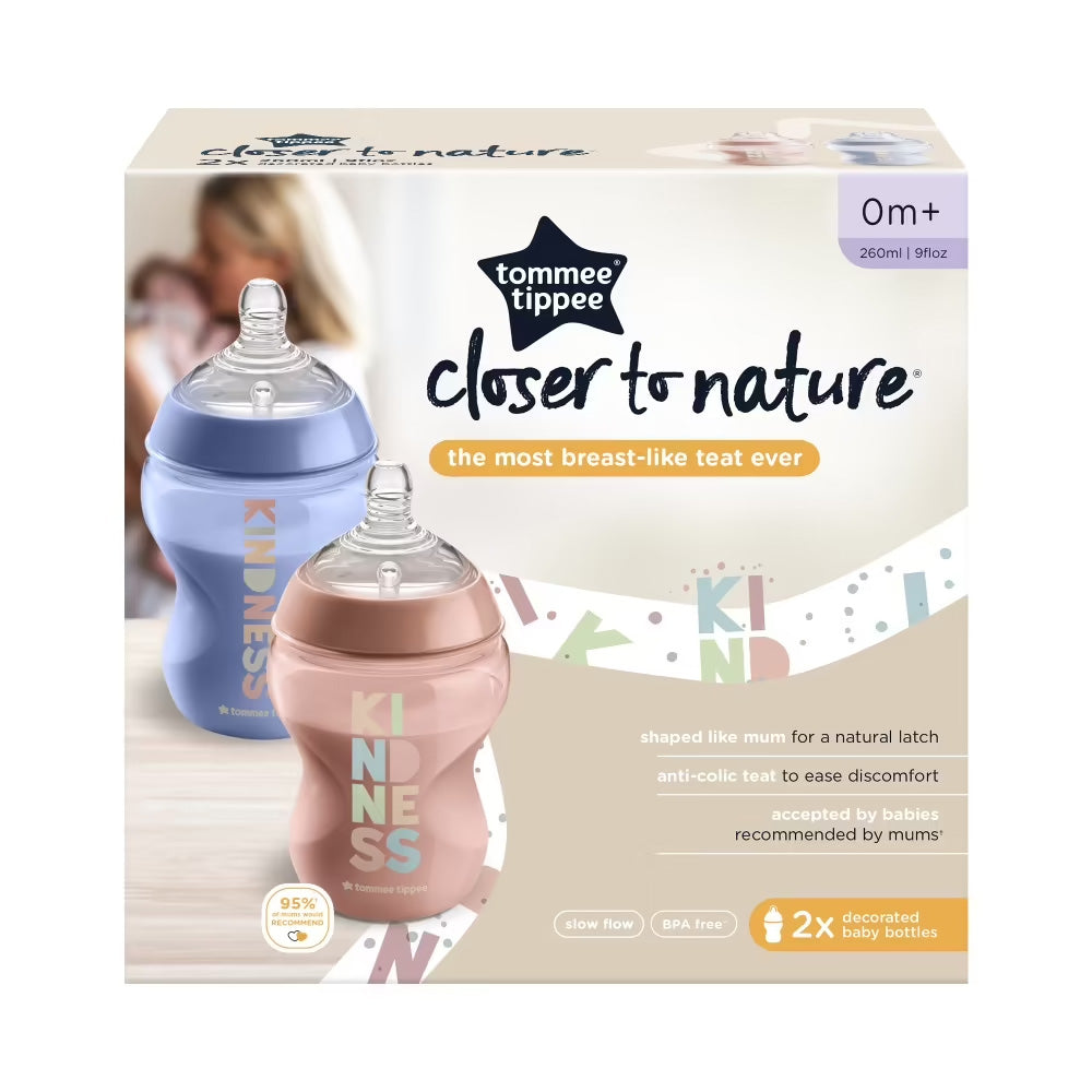 Tommee Tippee Closer to Nature Feeding Bottle, 260ml x 2 - Girl