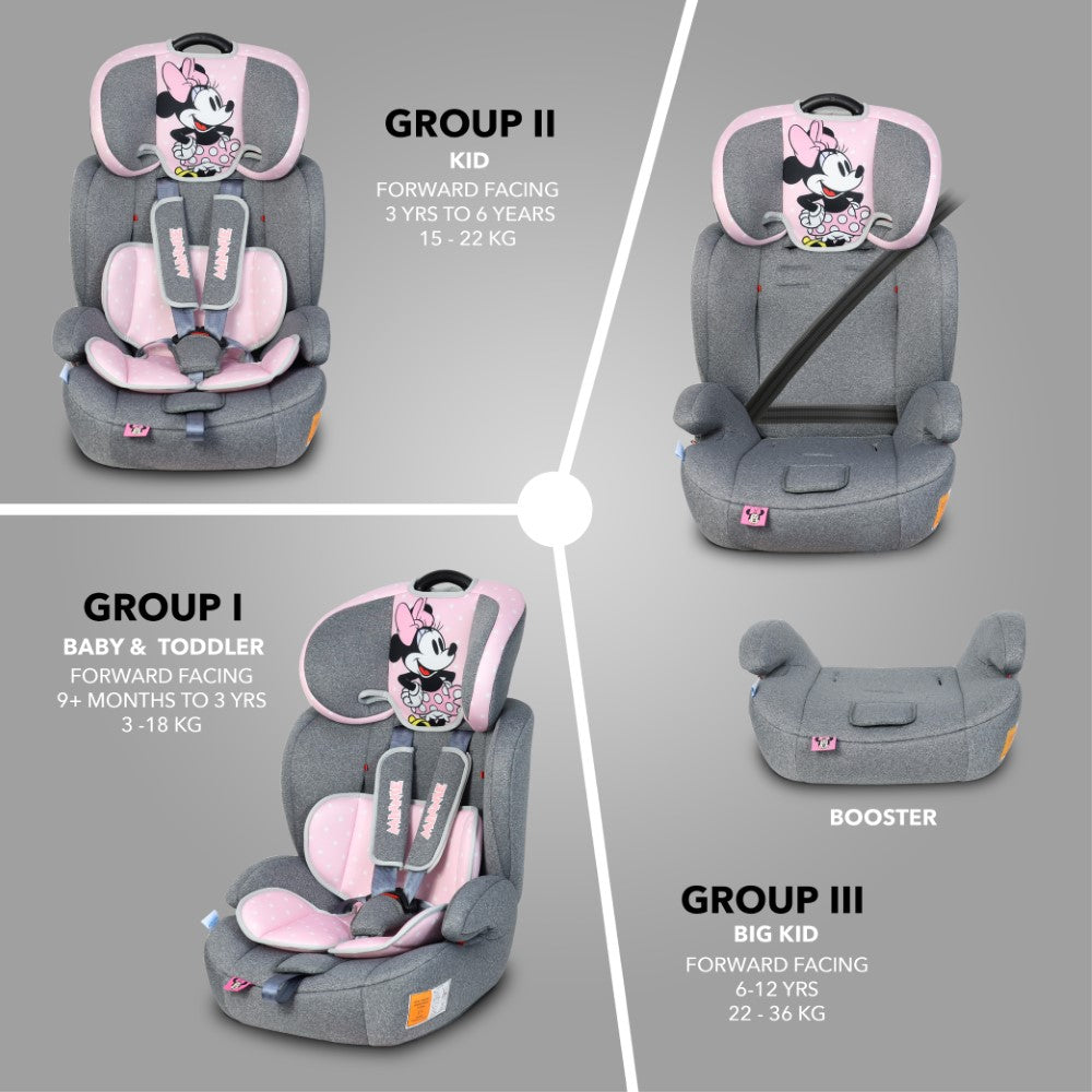 Disney Minnie Mouse Baby/Kids 3-in-1 Car Seat  + Booster Seat (Group 1/2/3)