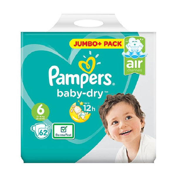 Pampers Baby-Dry Diaper Size 6 - 62's (Jumbo Carry Packs)