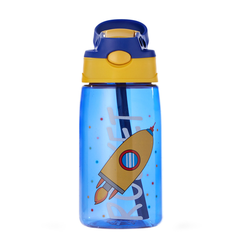 Bonjour Sip Box Kids Water Bottle with Straw Leakproof and Spill proof - 480 ml (Blue Rocket)