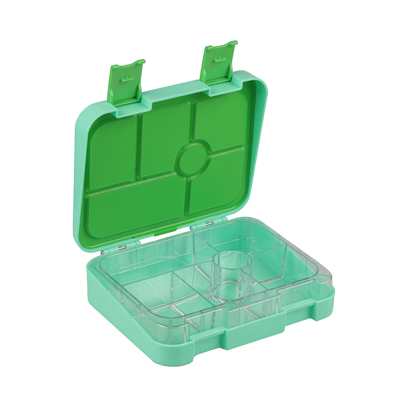 Bonjour Tiff Box Dual Clip Bento Lunch Box, 6/4 Compartments (Green Penguin)