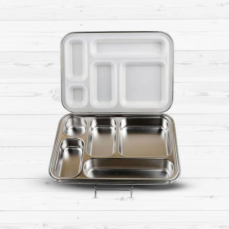 Bonjour Stainless Steel Lunch Box, 5 Compartments (White Lid)