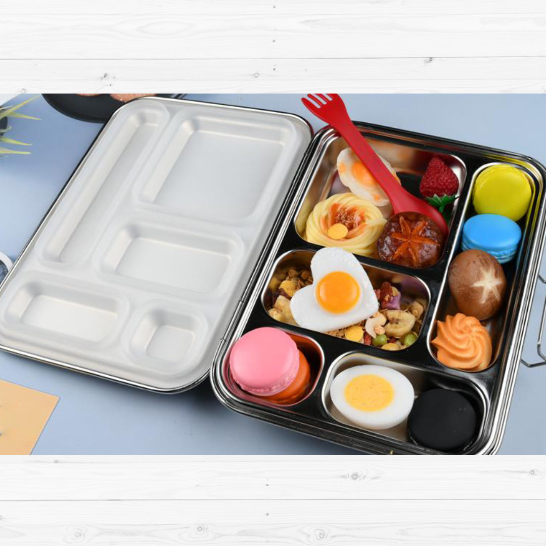 Bonjour Stainless Steel Lunch Box, 5 Compartments (White Lid)
