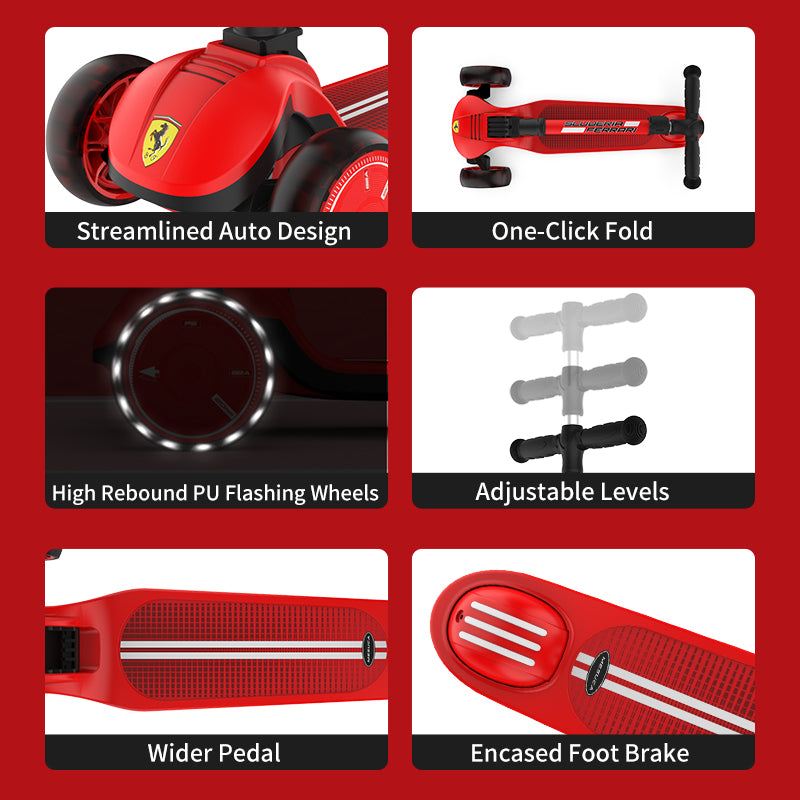 Ferrari - Twist Scooter For Kids With Adjustable Height (Black)