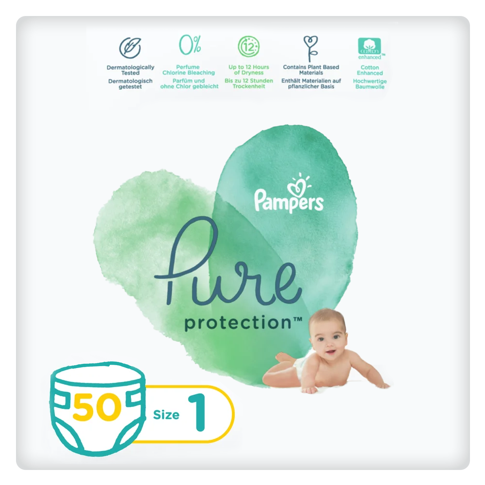 Pampers Pure Protection Diapers Size 1 - 50's