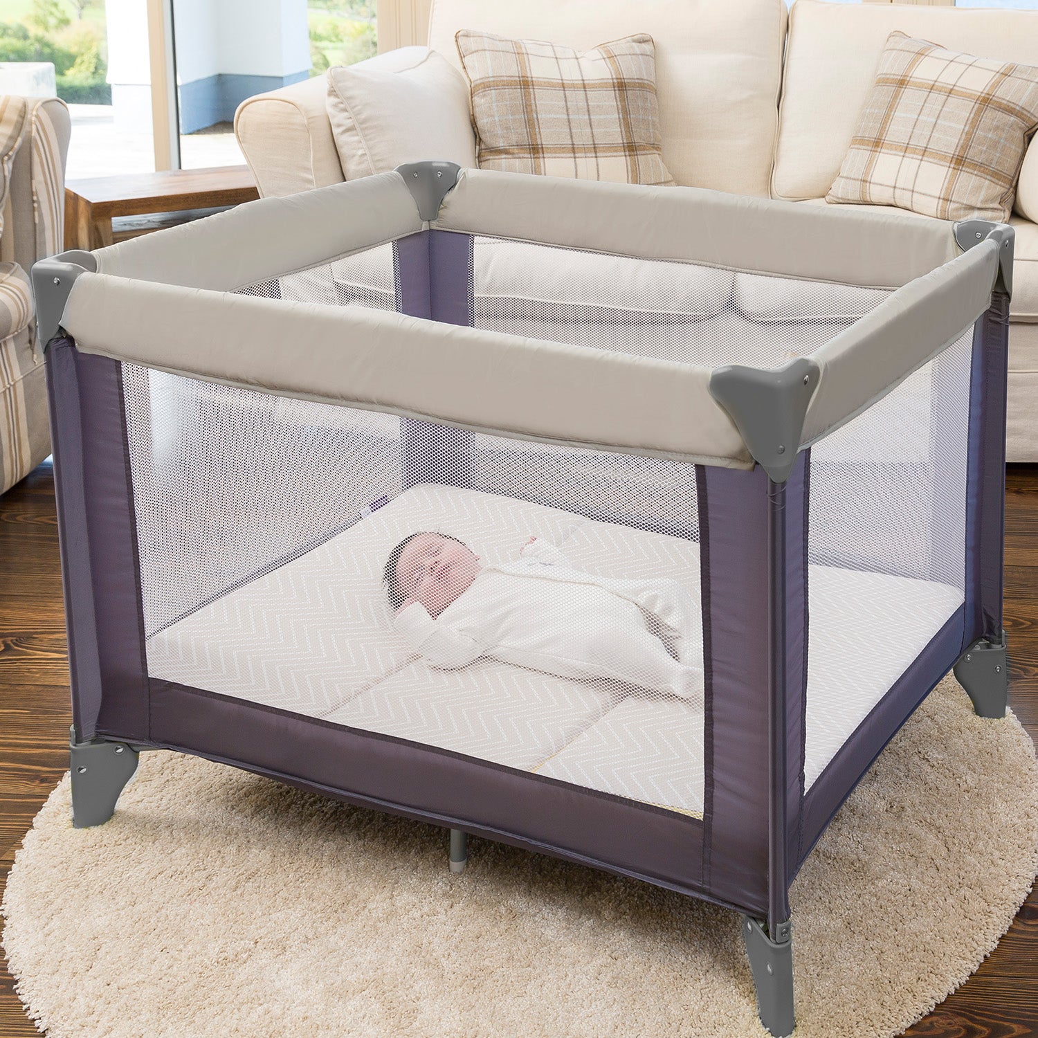 ClevaFoam Travel Cot Mattress - 3 in 1 Sleep, Sit & Play (White/Yellow)