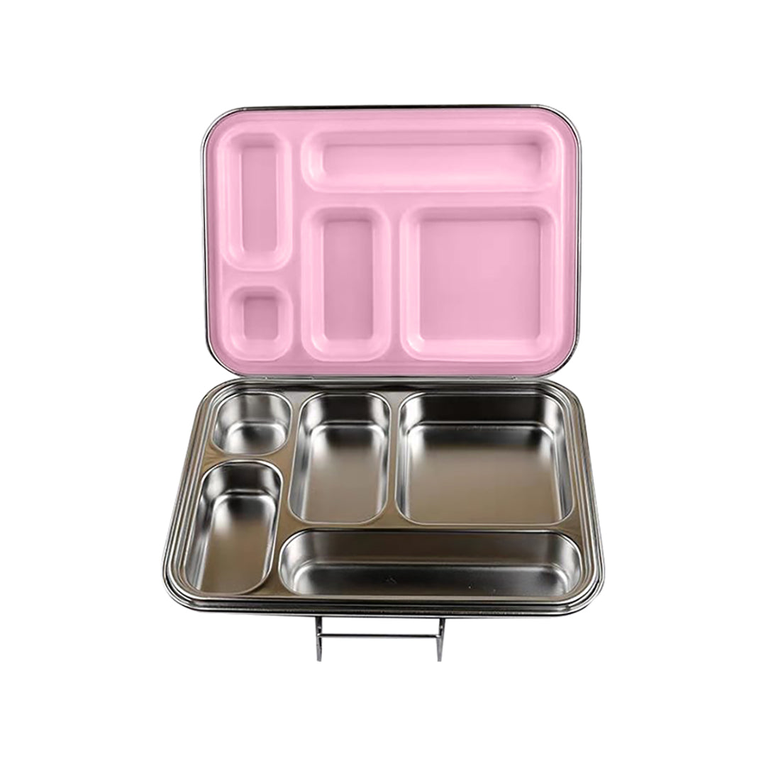Bonjour Stainless Steel Lunch Box, 5 Compartments (Pink Lid)