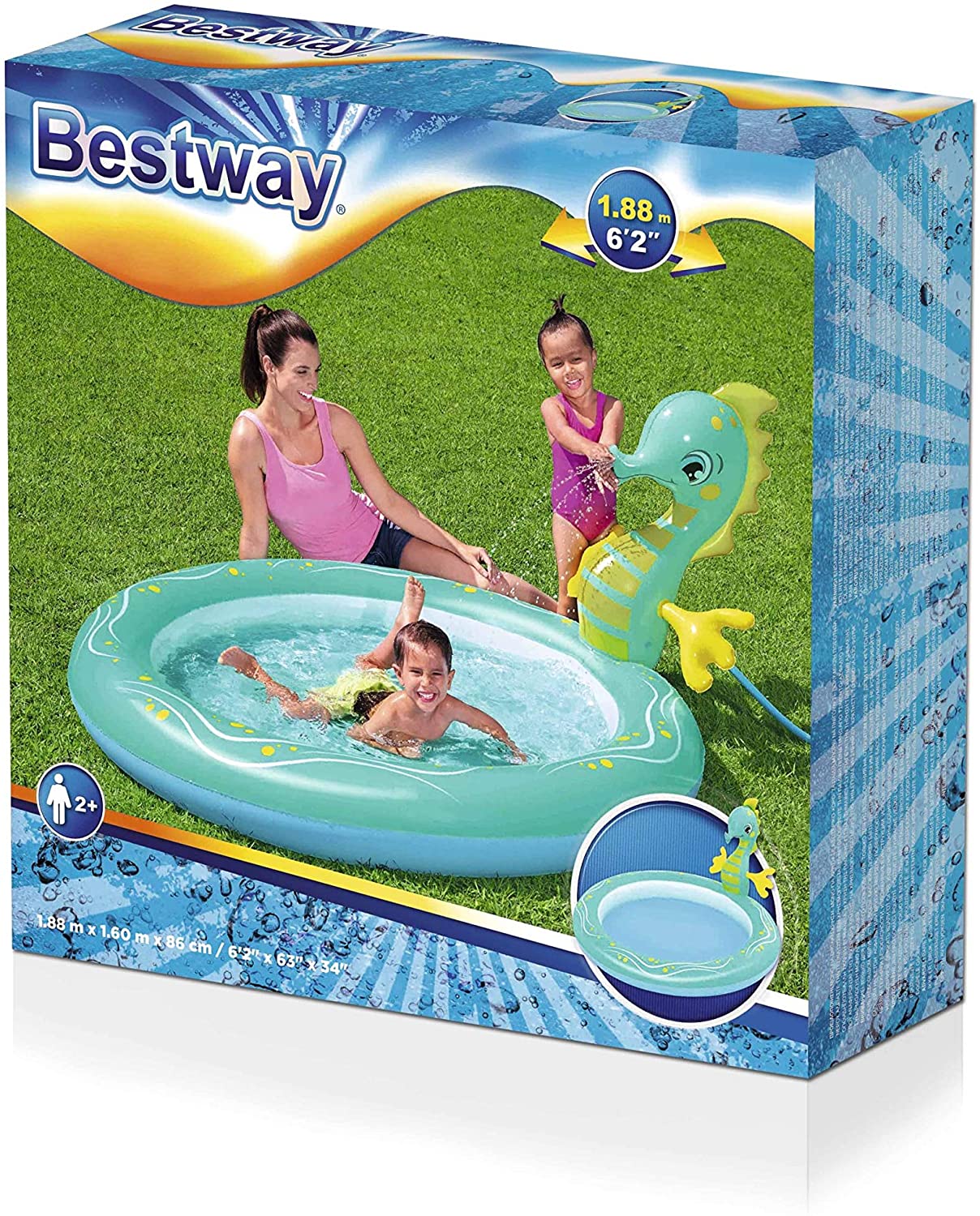 Seahorse Sprinkler Pool (6'2" x 63" x 34"/1.88m x 1.60m x 86cm)