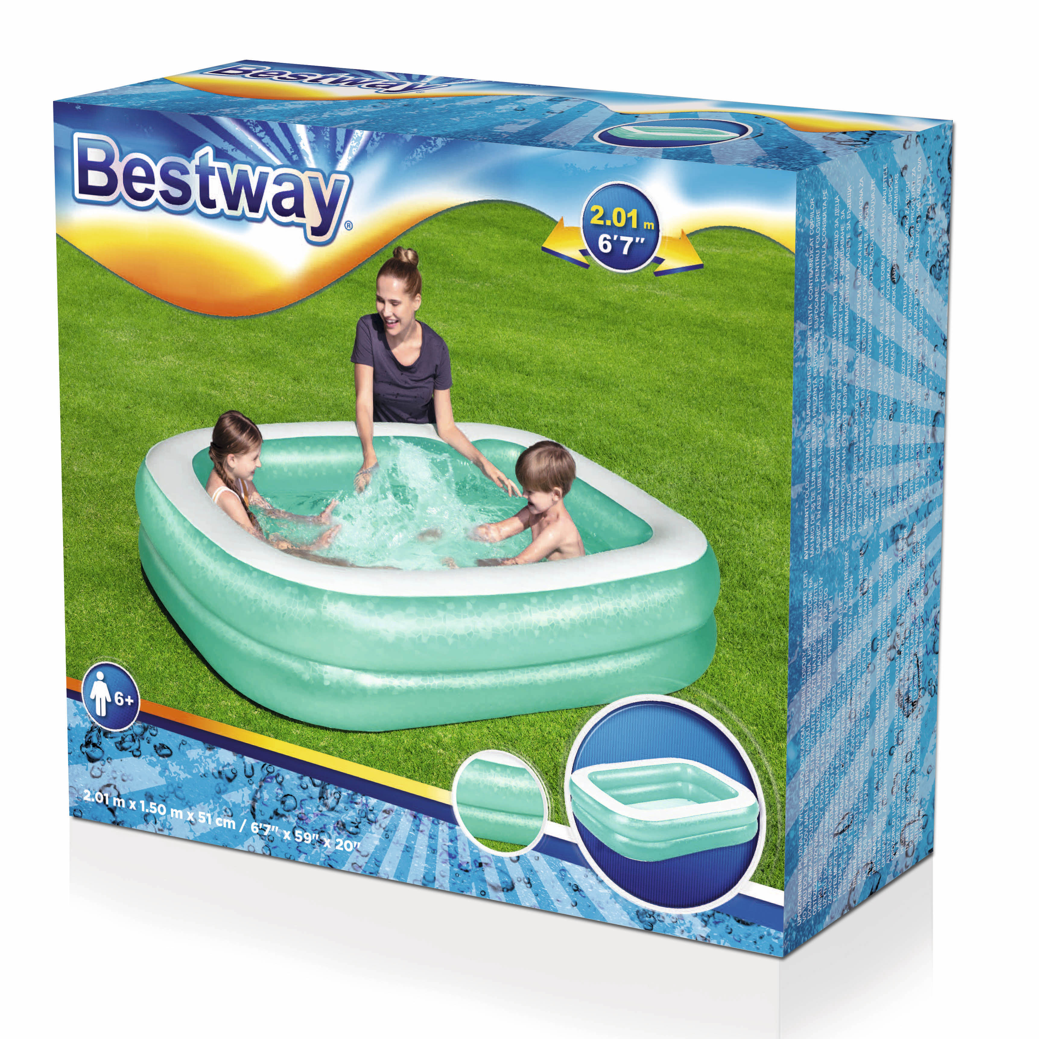 Bestway - Blue Rectangular Family Pool (6'7" x 59" x 20"/2.01m x 1.50m x 51cm)