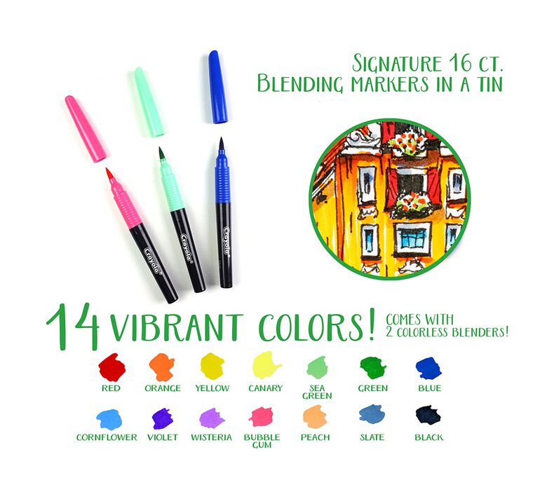 Crayola - Signature Blending Markers with Tin, 16 Count