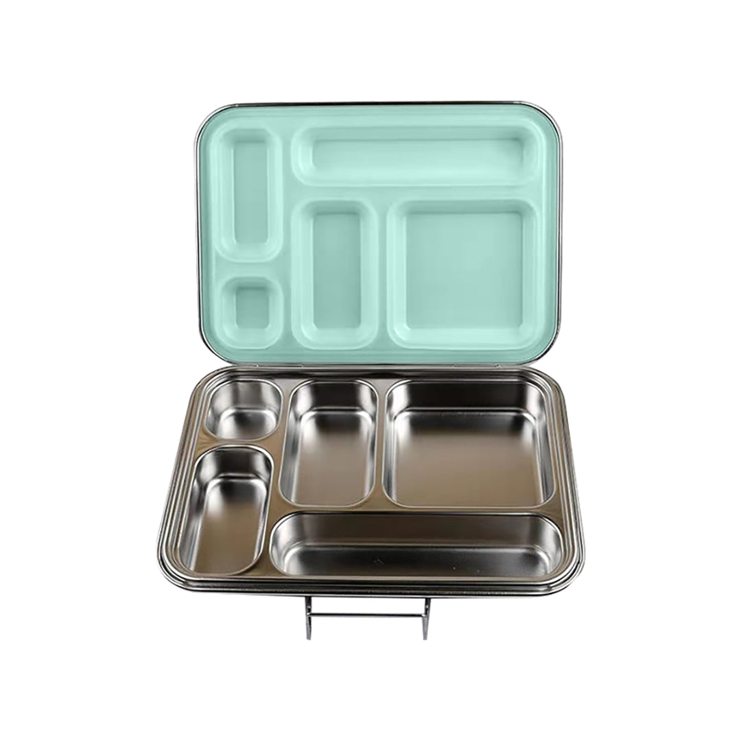 Bonjour Stainless Steel Lunch Box, 5 Compartments (Green Lid)