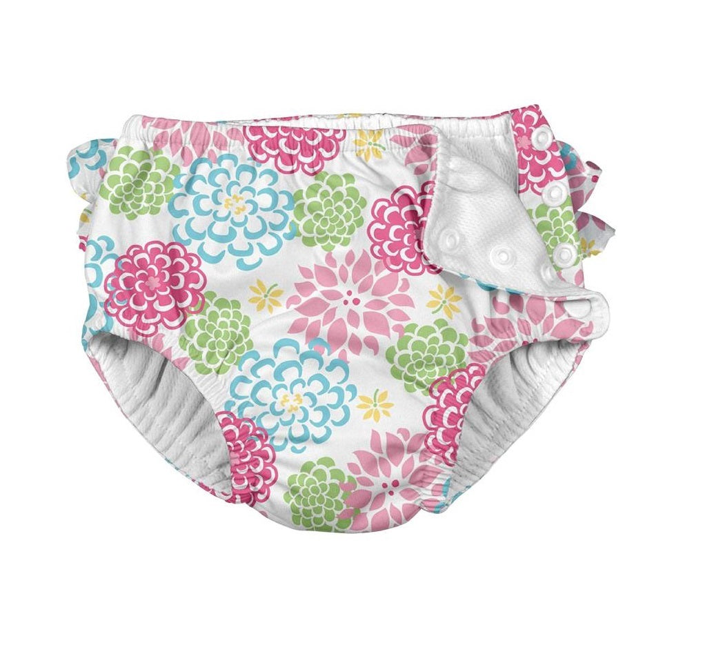 Ruffle Snap Reusable Absorbent Swimsuit Diaper (White Zinnia-18Months)