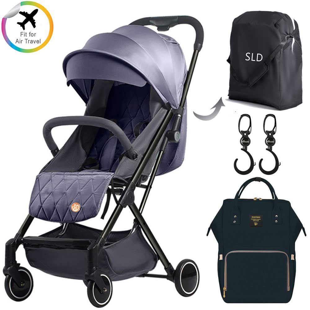 Teknum Grey Travel Lite Stroller + Sunveno Diaper Bag Black with Hooks