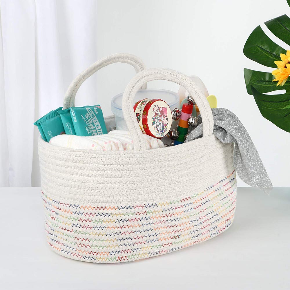 Little Story - Cotton Rope Diaper Caddy (White Rainbow)