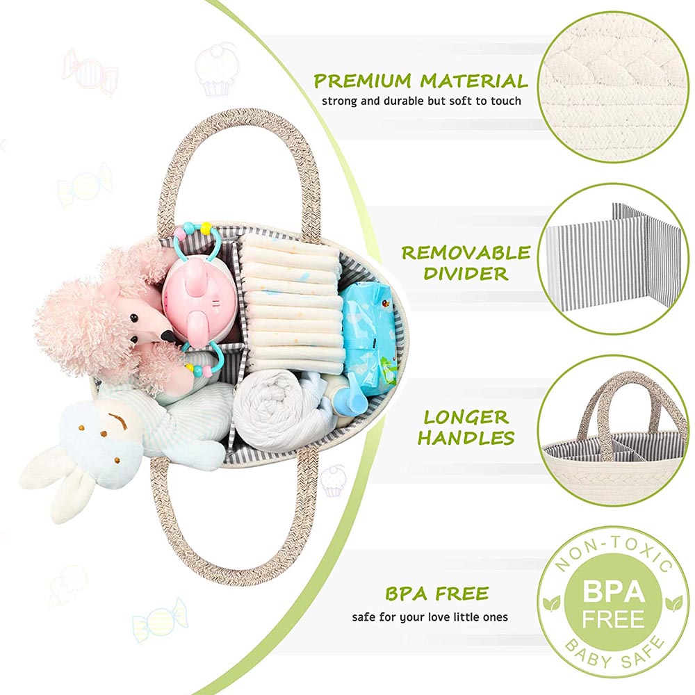 Little Story - Cotton Rope Diaper Caddy (White Rainbow)