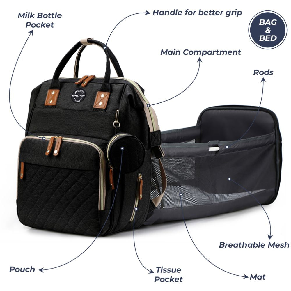 <tc>ليتل ستوري - حقيبة حفاضات مع حقيبة لهاية (أسود)</tc>