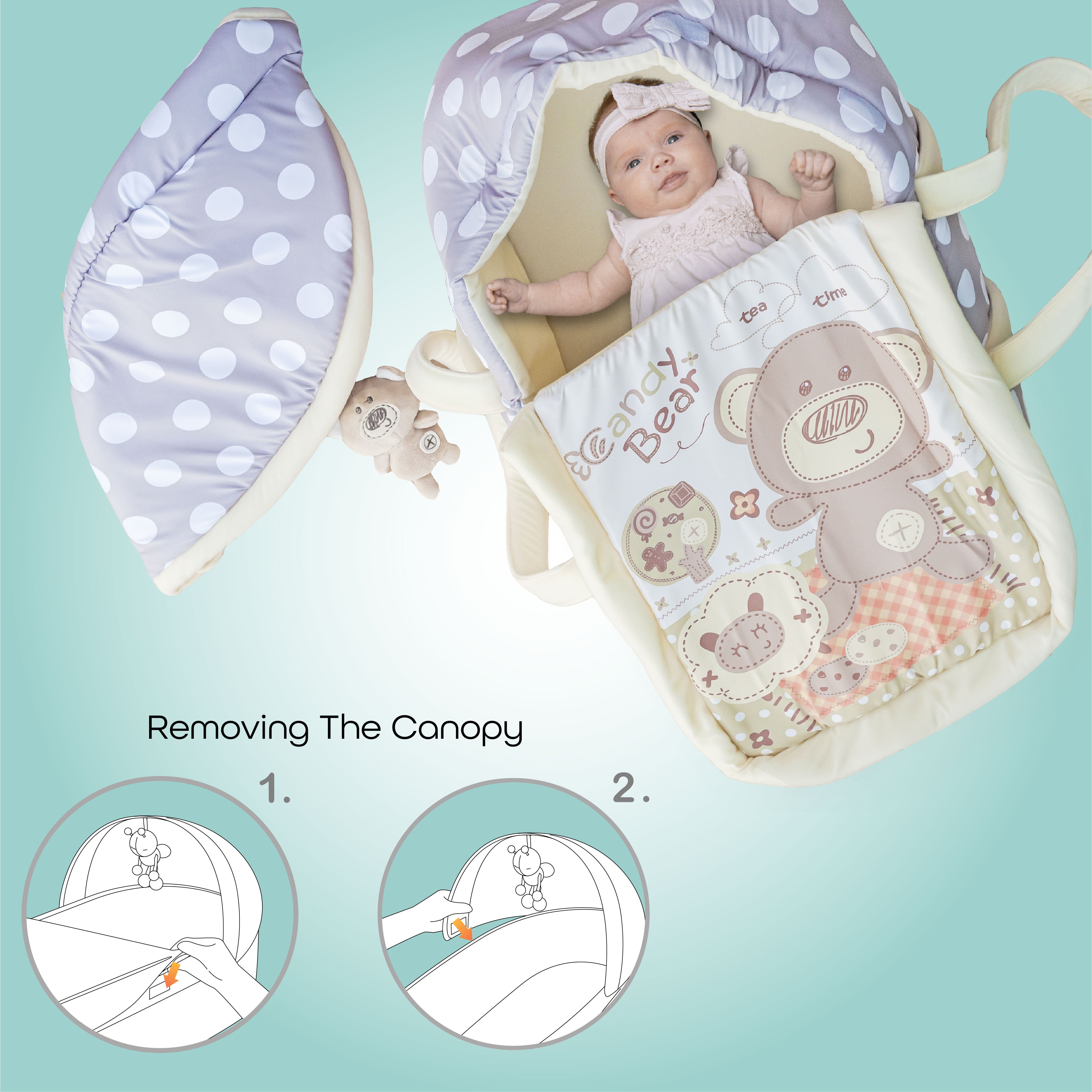 Moon - Moses Basket, Travel Carrycot - Candy Bear